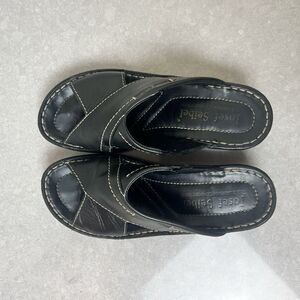 Josef Seibel Leather Slip-On Sandals Black Stitch Detail Comfort Women's 38